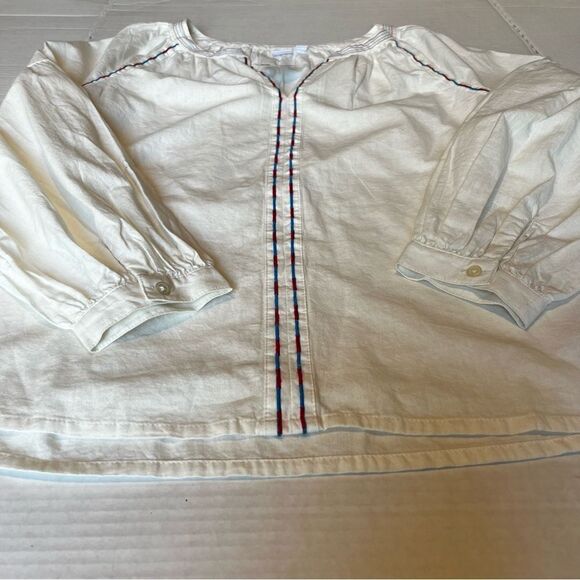 Gap Boho Blouse V neck Pullover Small Cream with red and blue trim - Picture 6 of 9